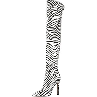 Women's Stiletto High Heel Above The Knee Boots Pointed Toe Thick Thighs Boot with Side Zip Dress Night Club Shoes