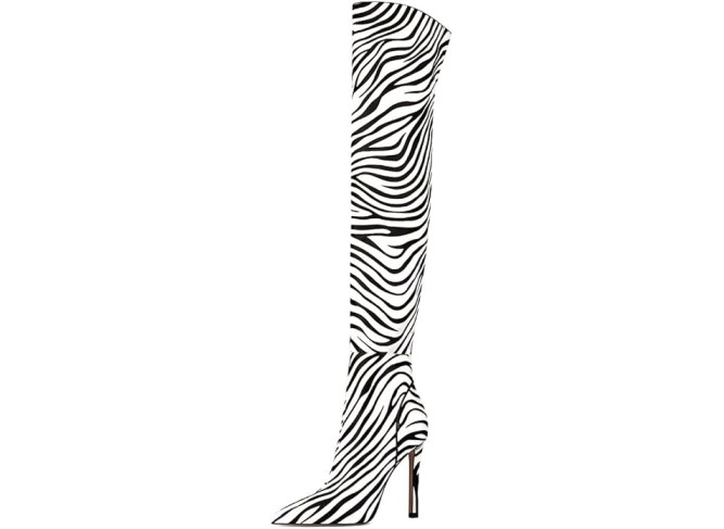 Women's Stiletto High Heel Above The Knee Boots Pointed Toe Thick Thighs Boot with Side Zip Dress Night Club Shoes