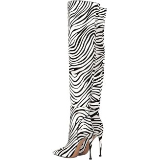 Women's Stiletto High Heel Above The Knee Boots Pointed Toe Thick Thighs Boot with Side Zip Dress Night Club Shoes