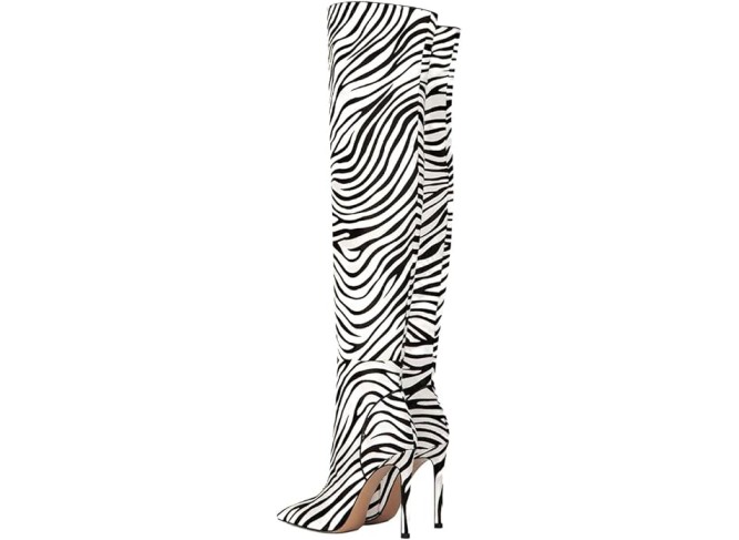 Women's Stiletto High Heel Above The Knee Boots Pointed Toe Thick Thighs Boot with Side Zip Dress Night Club Shoes