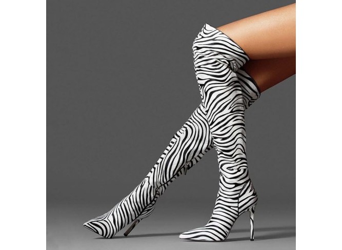 Women's Stiletto High Heel Above The Knee Boots Pointed Toe Thick Thighs Boot with Side Zip Dress Night Club Shoes