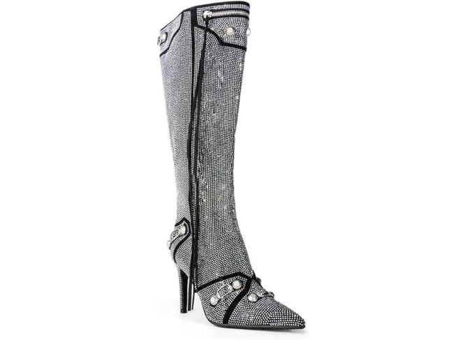 Women's Rhinestone Boots Sparkly Knee High Fashion Pointed Toe Stiletto Heels Short Ankle Booties