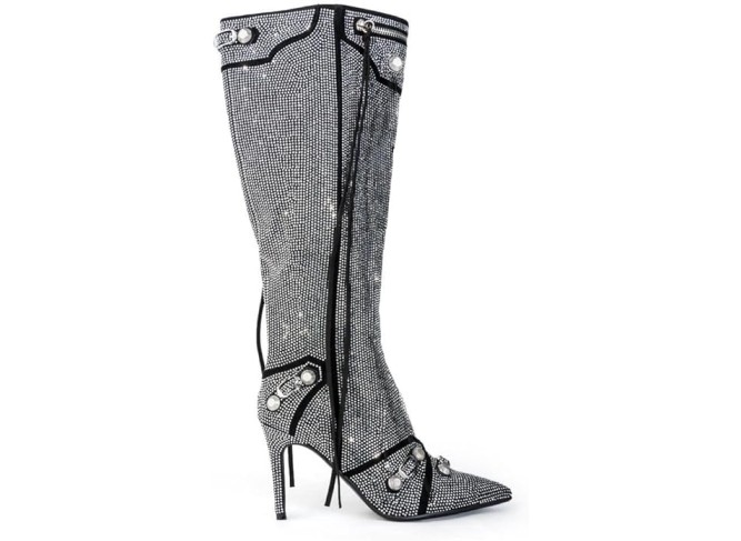Women's Rhinestone Boots Sparkly Knee High Fashion Pointed Toe Stiletto Heels Short Ankle Booties