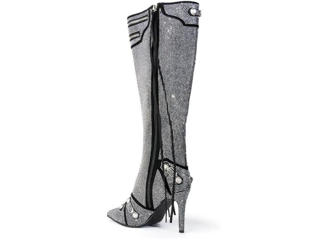 Women's Rhinestone Boots Sparkly Knee High Fashion Pointed Toe Stiletto Heels Short Ankle Booties
