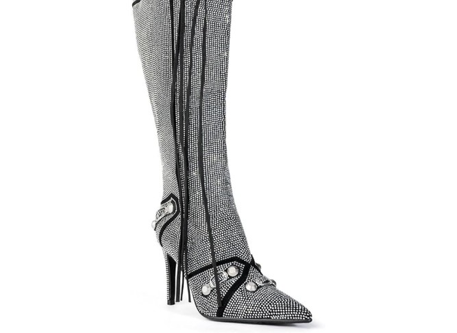 Women's Rhinestone Boots Sparkly Knee High Fashion Pointed Toe Stiletto Heels Short Ankle Booties