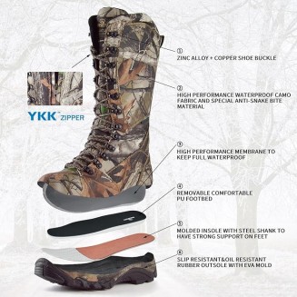 Men's Waterproof Hunting Boots Snakeproof Boots Lightweight Side-Zip Mud Boots, 16 Inches Non-slip Outdoor Shoes