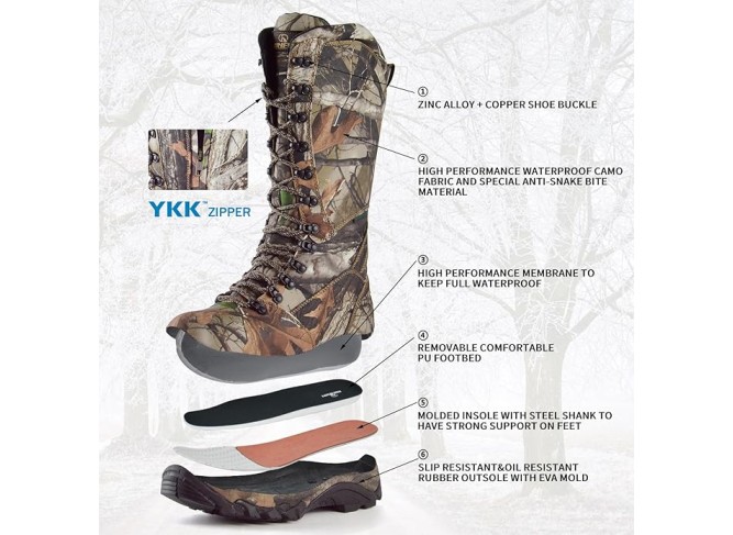 Men's Waterproof Hunting Boots Snakeproof Boots Lightweight Side-Zip Mud Boots, 16 Inches Non-slip Outdoor Shoes