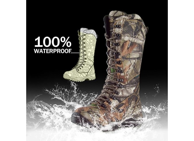 Men's Waterproof Hunting Boots Snakeproof Boots Lightweight Side-Zip Mud Boots, 16 Inches Non-slip Outdoor Shoes