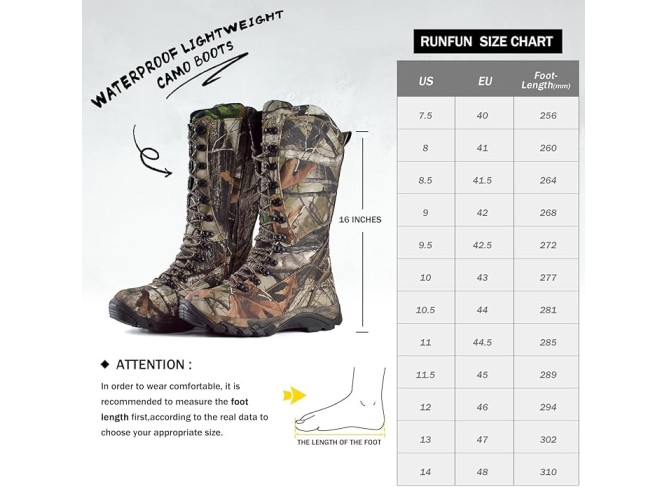 Men's Waterproof Hunting Boots Snakeproof Boots Lightweight Side-Zip Mud Boots, 16 Inches Non-slip Outdoor Shoes