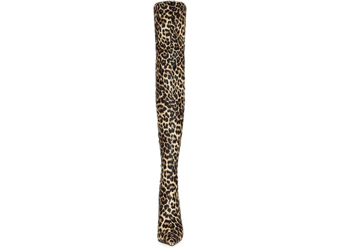 High Heels Women's Over The Knee Boots Stiletto Pointed Toe Leopard Print Pumps Zipper Nightclub Dress Shoes