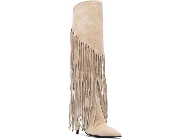 Stiletto Heel Knee High Fringe Boots for Women Sexy Pointed Toe High Heel Tall Boot Classic Pull On Tassel Knee High Boots Fashion Comfortable Dress Party Boots