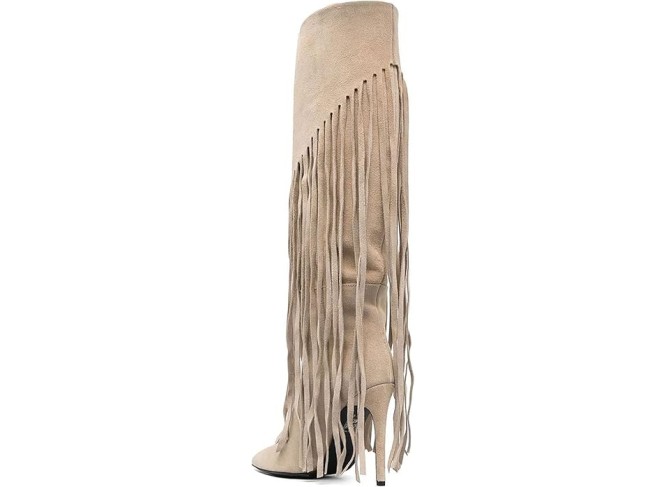 Stiletto Heel Knee High Fringe Boots for Women Sexy Pointed Toe High Heel Tall Boot Classic Pull On Tassel Knee High Boots Fashion Comfortable Dress Party Boots