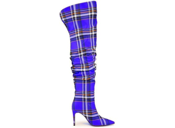 Womens Over The Knee Boots,Pointed Toe Stiletto Heel Slip On Knee High Boot,Plaid Design Pleated High Heels for Parties and Daily Life