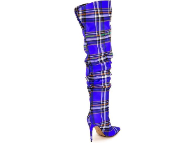 Womens Over The Knee Boots,Pointed Toe Stiletto Heel Slip On Knee High Boot,Plaid Design Pleated High Heels for Parties and Daily Life