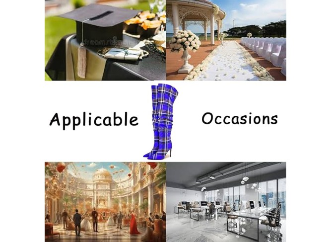 Womens Over The Knee Boots,Pointed Toe Stiletto Heel Slip On Knee High Boot,Plaid Design Pleated High Heels for Parties and Daily Life