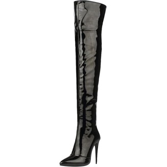 Women Pointed Toe Over the Knee Boots Patent Leather Knee-high Boots Thigh Boots High Boots Stiletto Heels Side Zipper Height 12CM