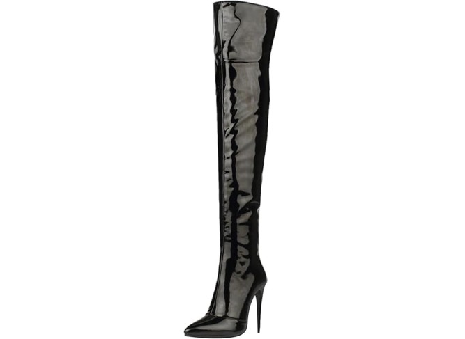 Women Pointed Toe Over the Knee Boots Patent Leather Knee-high Boots Thigh Boots High Boots Stiletto Heels Side Zipper Height 12CM
