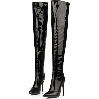 Women Pointed Toe Over the Knee Boots Patent Leather Knee-high Boots Thigh Boots High Boots Stiletto Heels Side Zipper Height 12CM