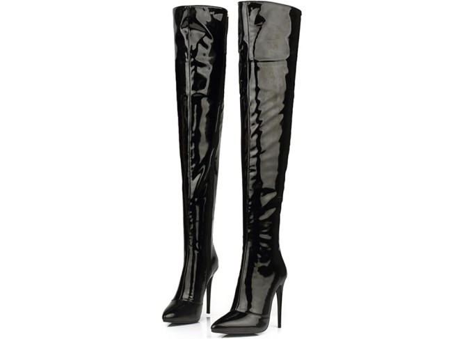Women Pointed Toe Over the Knee Boots Patent Leather Knee-high Boots Thigh Boots High Boots Stiletto Heels Side Zipper Height 12CM