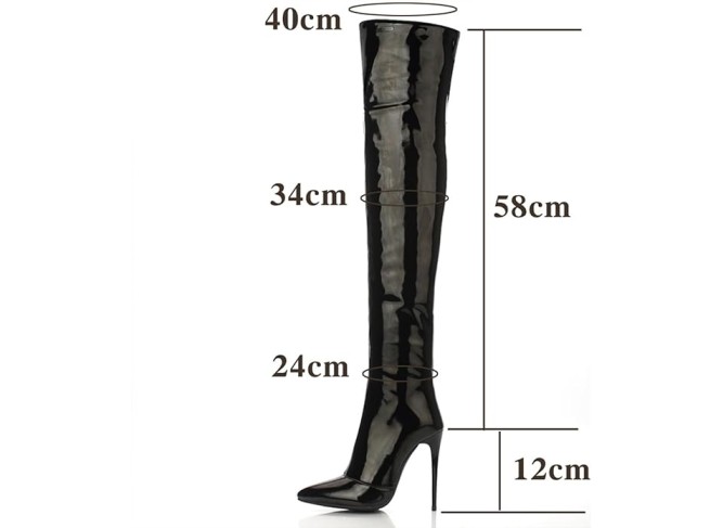 Women Pointed Toe Over the Knee Boots Patent Leather Knee-high Boots Thigh Boots High Boots Stiletto Heels Side Zipper Height 12CM