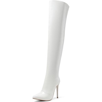 Women Over the Knee Boots Pointed Toe Patent Leather Knee-high Boots Thigh Boots High Boots Stiletto Heels Side Zipper Height 12CM