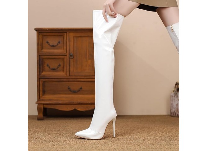 Women Over the Knee Boots Pointed Toe Patent Leather Knee-high Boots Thigh Boots High Boots Stiletto Heels Side Zipper Height 12CM
