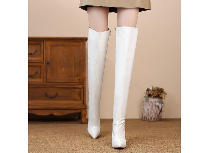 Women Over the Knee Boots Pointed Toe Patent Leather Knee-high Boots Thigh Boots High Boots Stiletto Heels Side Zipper Height 12CM