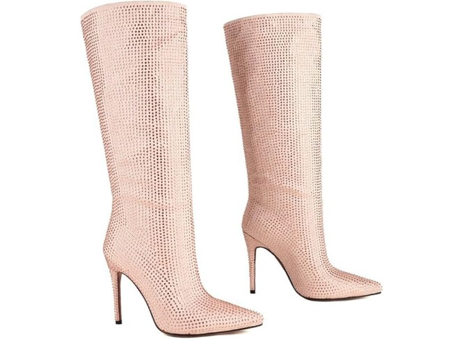 Rhinestones Knee-high Boots Women's Boots Pointed Toe Stiletto Heels High Boots High Heels Side Zipper Height 11CM