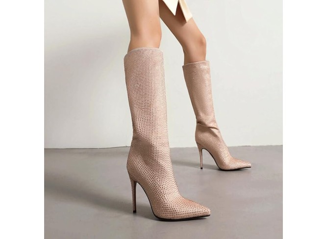 Rhinestones Knee-high Boots Women's Boots Pointed Toe Stiletto Heels High Boots High Heels Side Zipper Height 11CM
