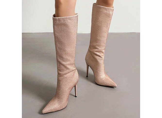 Rhinestones Knee-high Boots Women's Boots Pointed Toe Stiletto Heels High Boots High Heels Side Zipper Height 11CM