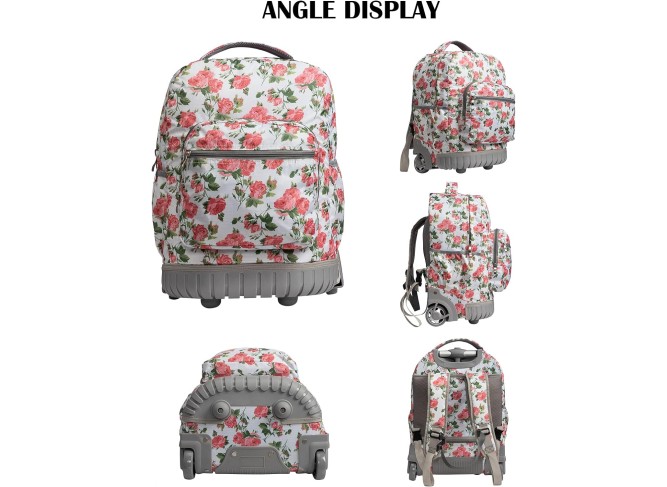 18 inches Wheeled Rolling Backpack Multi-Compartment College Books Laptop Bag Business Trip Carry-on