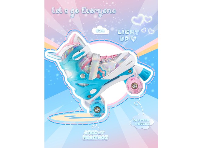 Rainbow Unicorn 4 Size Adjustable Light up Roller Skates