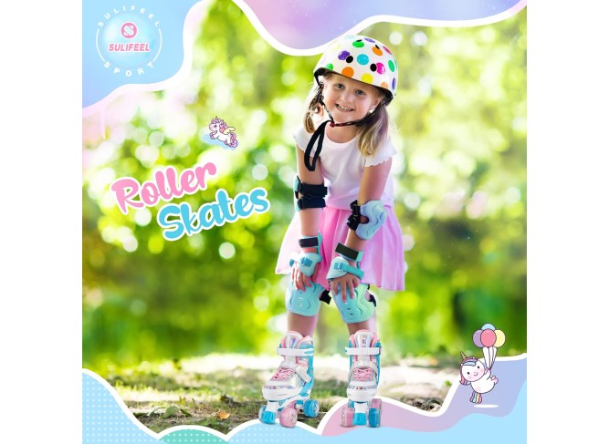 Rainbow Unicorn 4 Size Adjustable Light up Roller Skates