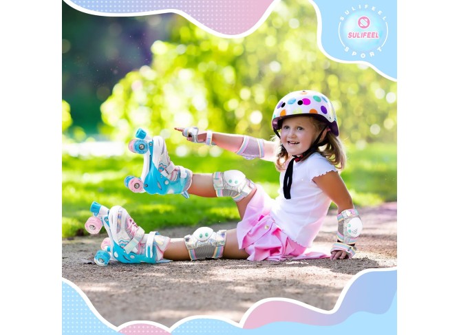 Rainbow Unicorn 4 Size Adjustable Light up Roller Skates