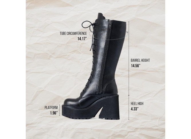 Womens Plaform Knee High Boots Chunky Heel Round Toe Zipper Block Heel Fashion Motorcycle Punk Gorh Boots Work Combat Boots