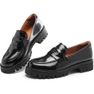 Platform Penny Loafers for Women Comfort Chunky Slip On Dressy Shoes
