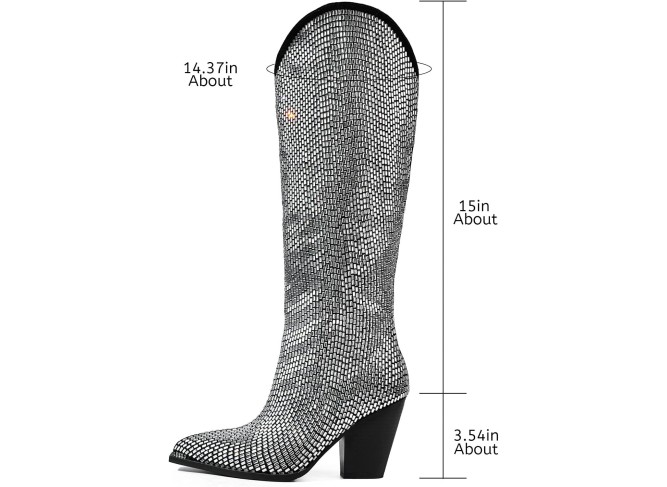 Cowboy Boots With Chunky Silver Heels Knee High Boots That Sparkle And Shine Womens Western Dance Parties And The Party