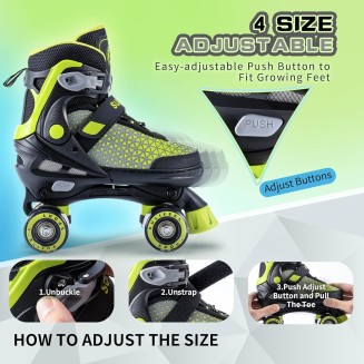 Roller Skates for Girls Boys Kids,4 Sizes Adjustable Quad Skates with Light up Wheels,Safe Fun Children Skates