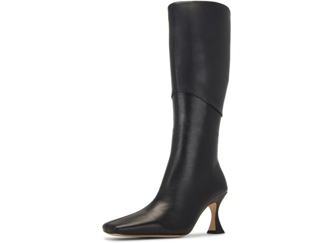 Women's Stretch Knee High Boots Hourglass Shaped Stiletto Heel Calf Boots Square Toe Side Zip Heeled Boots Fall