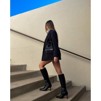 Women's Stretch Knee High Boots Hourglass Shaped Stiletto Heel Calf Boots Square Toe Side Zip Heeled Boots Fall