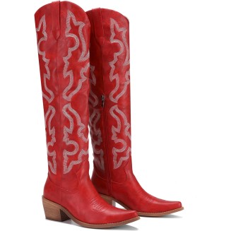 Cowboy Boots for Women Western Stitch Patterns Over The Knee Cowgirl Boots Snip Toe Chunky Heel Western Boots